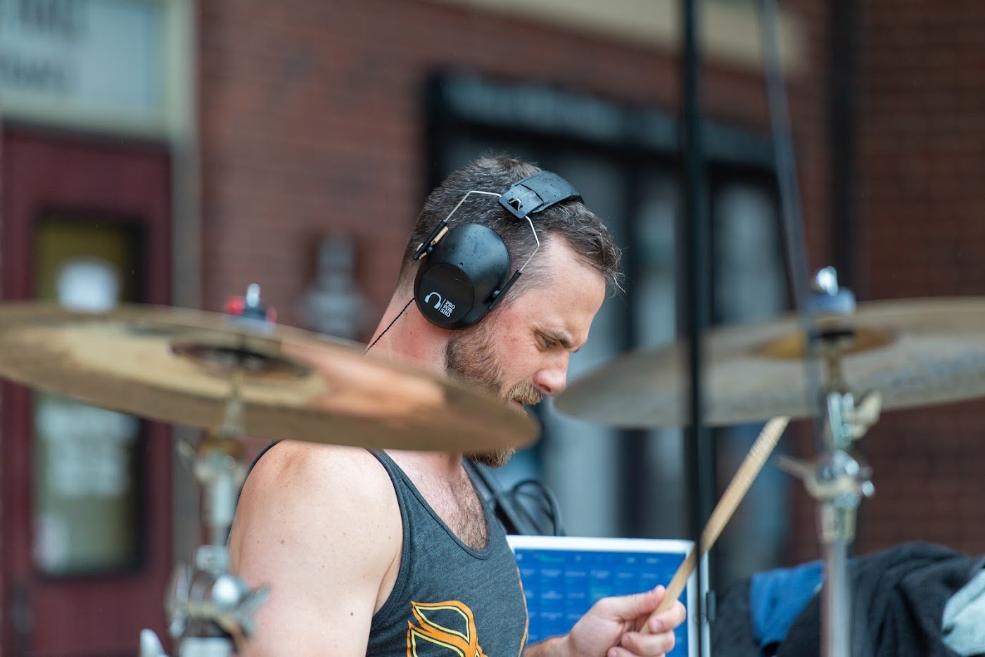Ty playing drums during Turning Down Today's Mount Prospect show